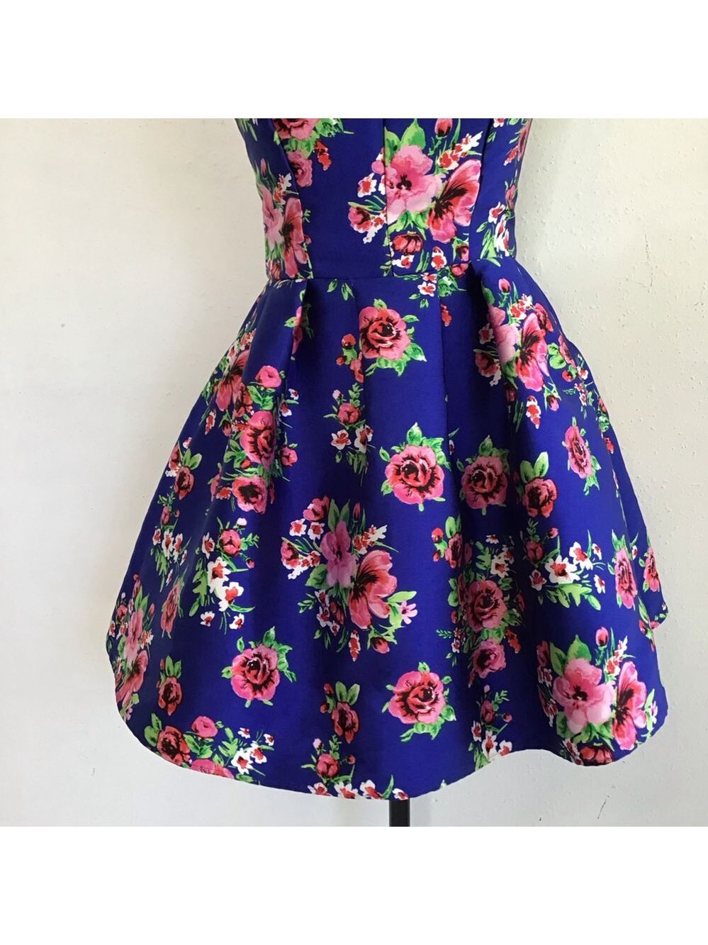 B. Darlin Women Elegant Strapless Floral Dress Blue Pink Rose Petals 5/6 - Picture 5 of 10